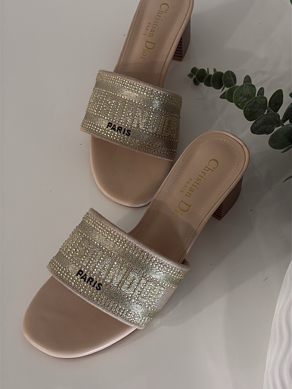 Dior Gold Embellished Slide Mules